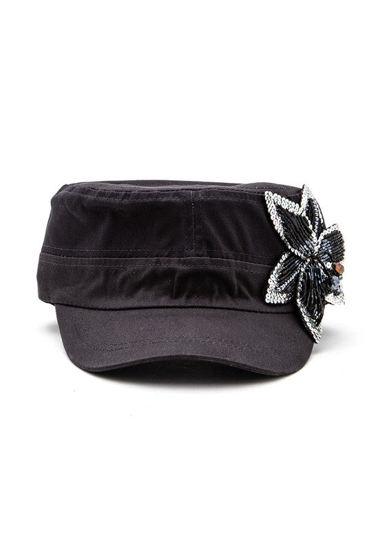 Beaded 3D Flower Statement Cadet Hat