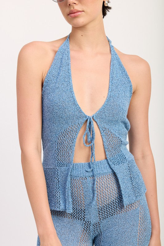 CROCHET HALTER TIE FRONT TOP