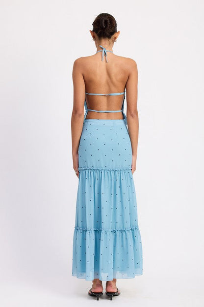 TIERED RUFFLE MIDI SKIRT