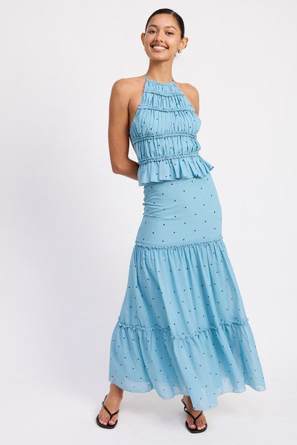 TIERED RUFFLE MIDI SKIRT