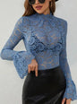 Mock neck pattern lace long sleeve top
