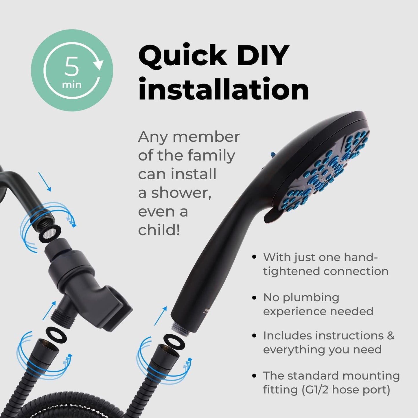 High Pressure Shower Head with Handheld   8 Spray Settings High Flow