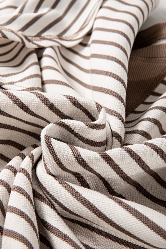 Striped Ruffle Sleeve Round Neck Cotton Top