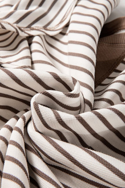 Striped Ruffle Sleeve Round Neck Cotton Top