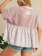 Cotton Pink Waffle Floral Patchwork Exposed Top