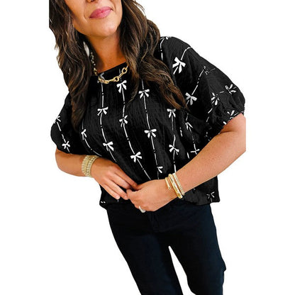 Bow Print Puff Short Sleeve Top