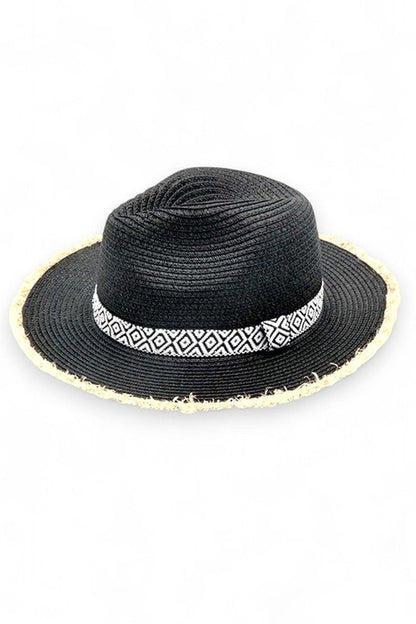 Raw Edge Aztec Hatband Straw Fedora