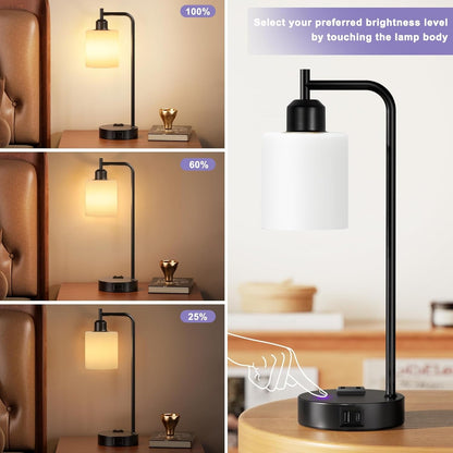Industrial Touch Bedside Lamps for Bedrooms Set of 2 - 3-Way Dimmable