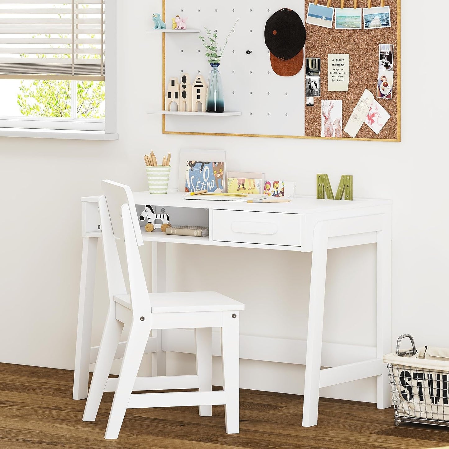 Kids Desk and Chair Set, Study Desk for Kids with Drawers, Wooden