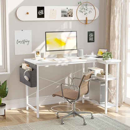 L Shaped Computer Desk with Power Outlets, 47 Inch Small Corner Desk