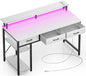 Computer Desk with Power Outlets & LED Light, 47 Inch Home Office Desk