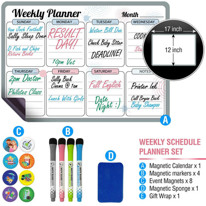 Monthly Magnetic Calendar for Fridge 12x17 In with 3 Markers & Eraser