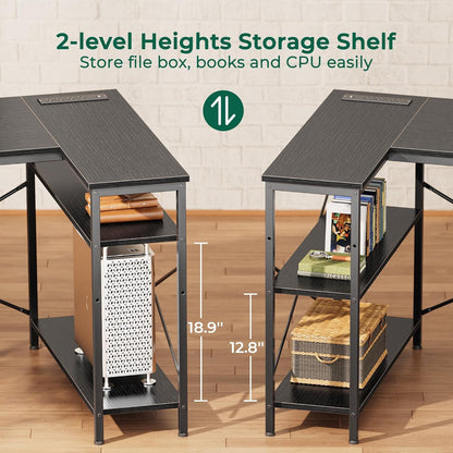 L Shaped Desk with Power Outlets, Computer Desk with 3 Drawers, 47