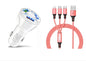 3 Port Fast LED White Car Charger + 3 in 1 Cable Combo Pink