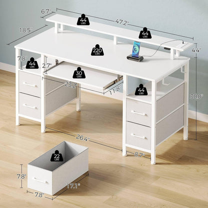 Computer Desk 47.2" with LED Lights & Power Outlets, Home Office Desk