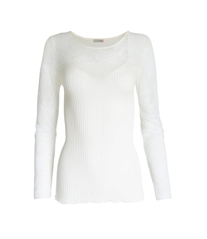 EGI Exclusive Collections Merino Wool Blend Top with Tulle Trim.