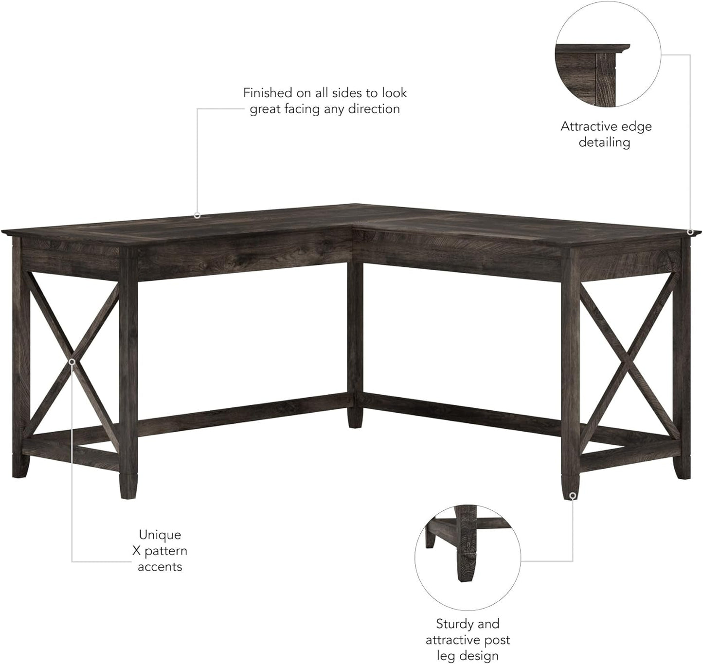Bush Furniture Key West L Shaped Desk, 60-Inch Modern Farmhouse