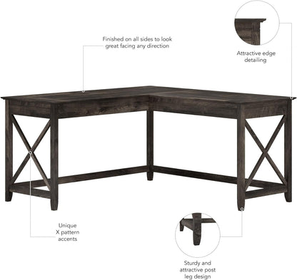 Bush Furniture Key West L Shaped Desk, 60-Inch Modern Farmhouse