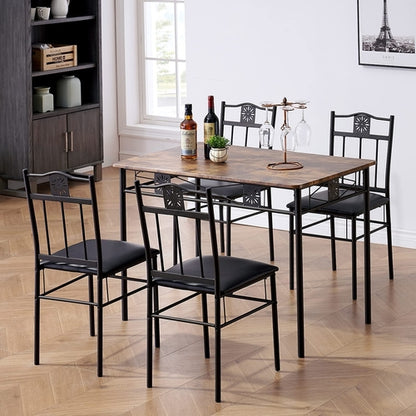 Kitchen Dining Room Table Sets for 4, Retro-Brown