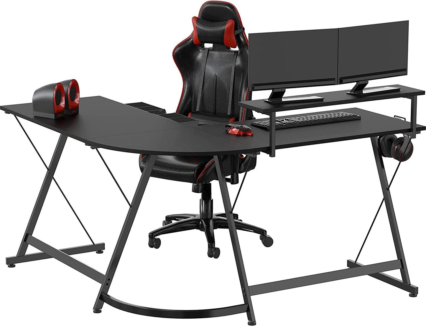 Vista L-Shape Desk with Monitor Stand, Black