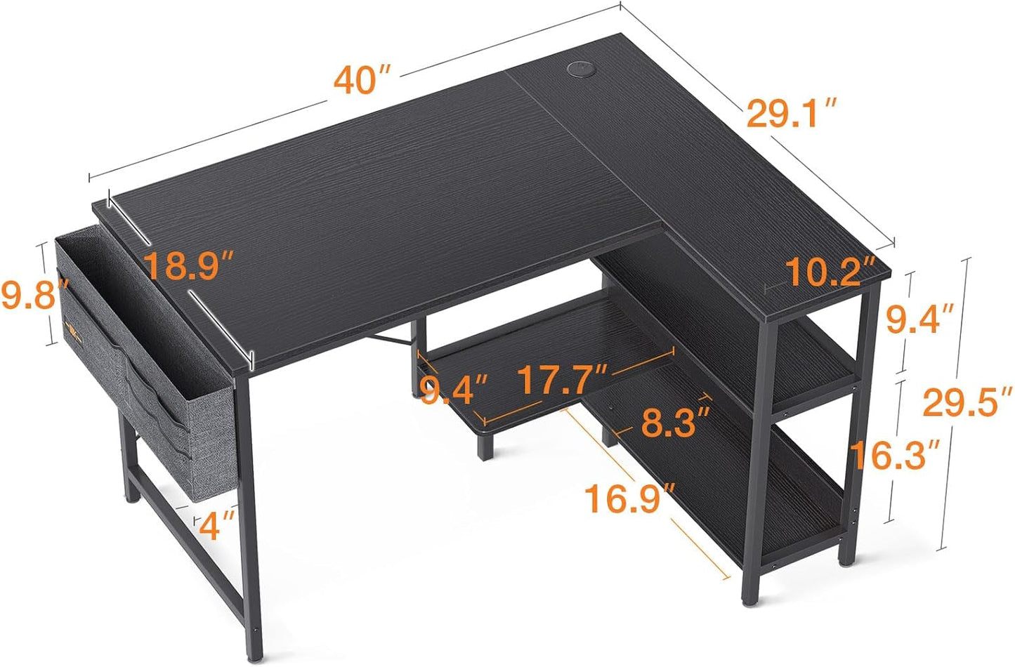 40 Inch Small L Shaped Gaming Computer Desk with Power Outlets,