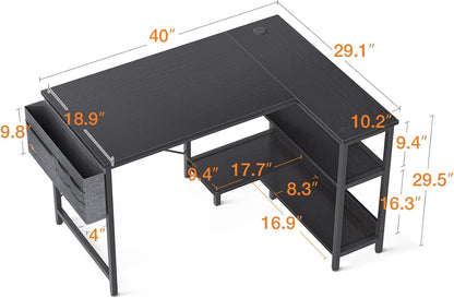 40 Inch Small L Shaped Gaming Computer Desk with Power Outlets,