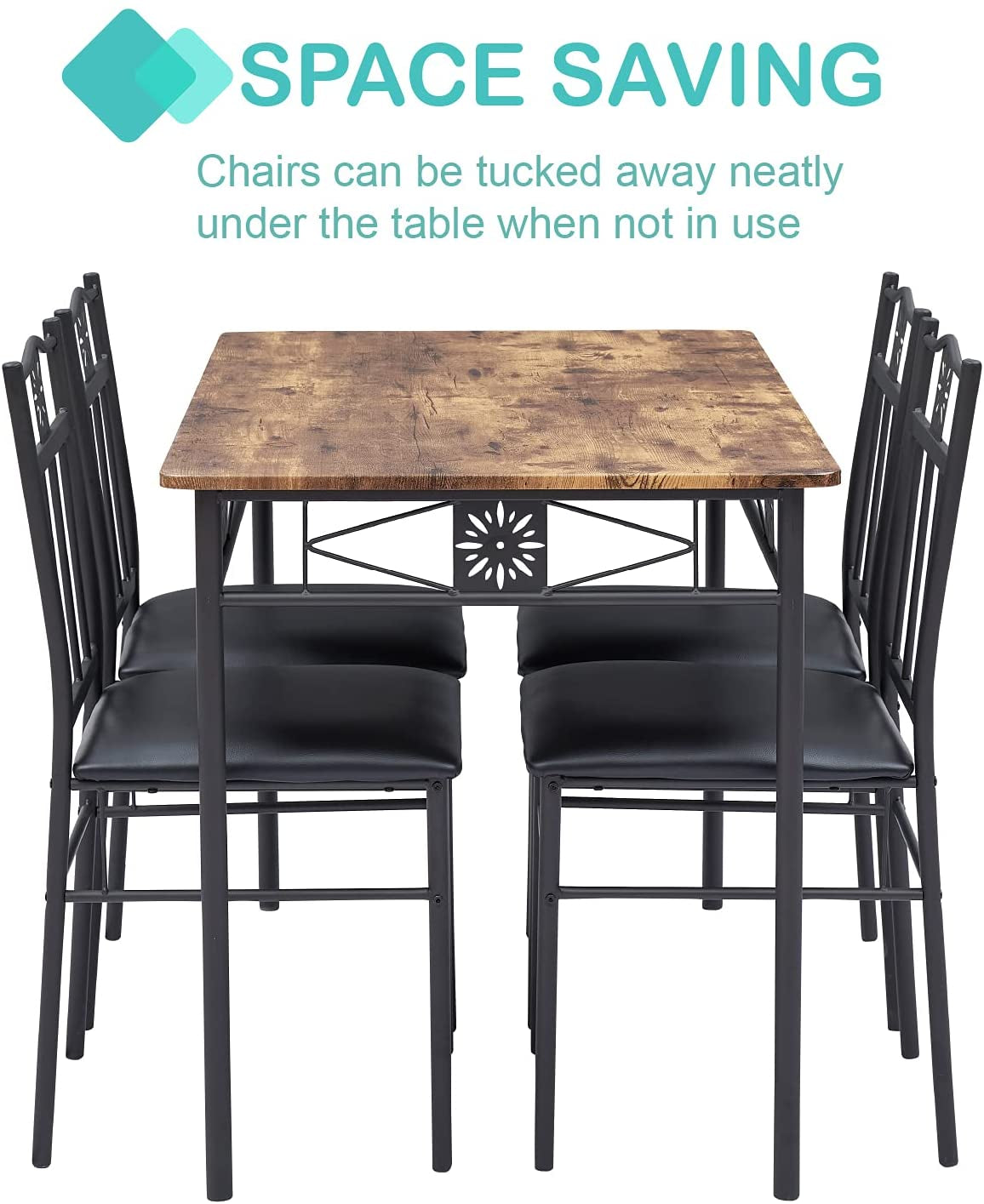 Kitchen Dining Room Table Sets for 4, Retro-Brown