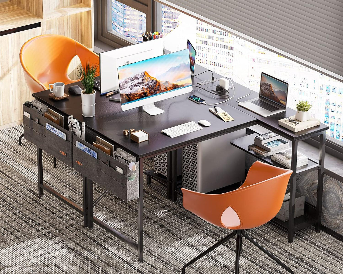 40 Inch Small L Shaped Gaming Computer Desk with Power Outlets,