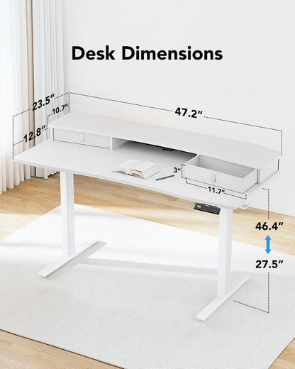 48″ X 24″ Electric Standing Desk with 2 Drawers, C-Clamp Mount