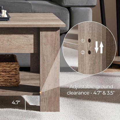 Lift Top Coffee Table with Hidden Compartment and Storage Shelf,