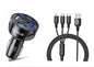 4 Port LED Car Charger + 3 in 1 Cable Combo Black