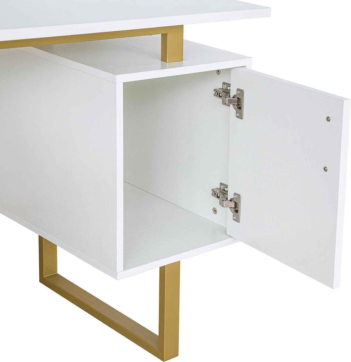 51" White Gold Desk with Storage Cabinet