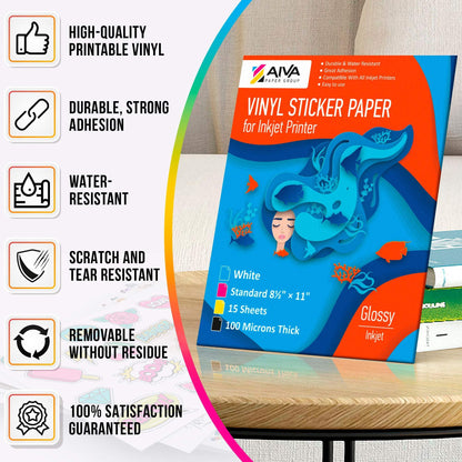 Printable Vinyl Sticker Paper for Inkjet Printer  Glossy White  15