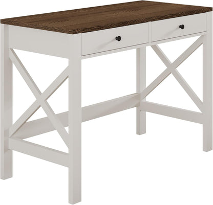 Farmhouse Desk 39" Computer Desk with Drawers, Small Study Writing