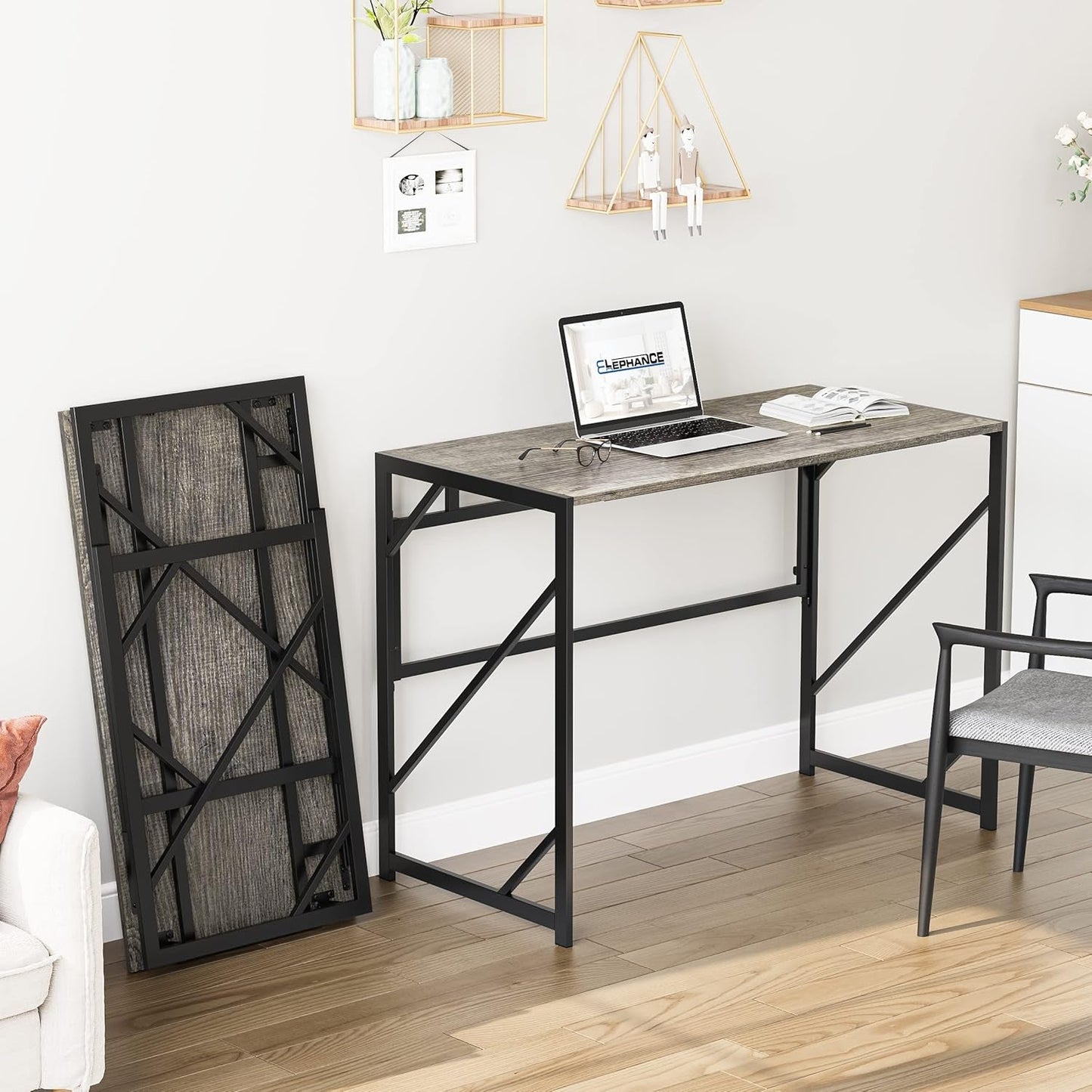 Folding Desk Writing Computer Desk for Home Office, No-Assembly Study