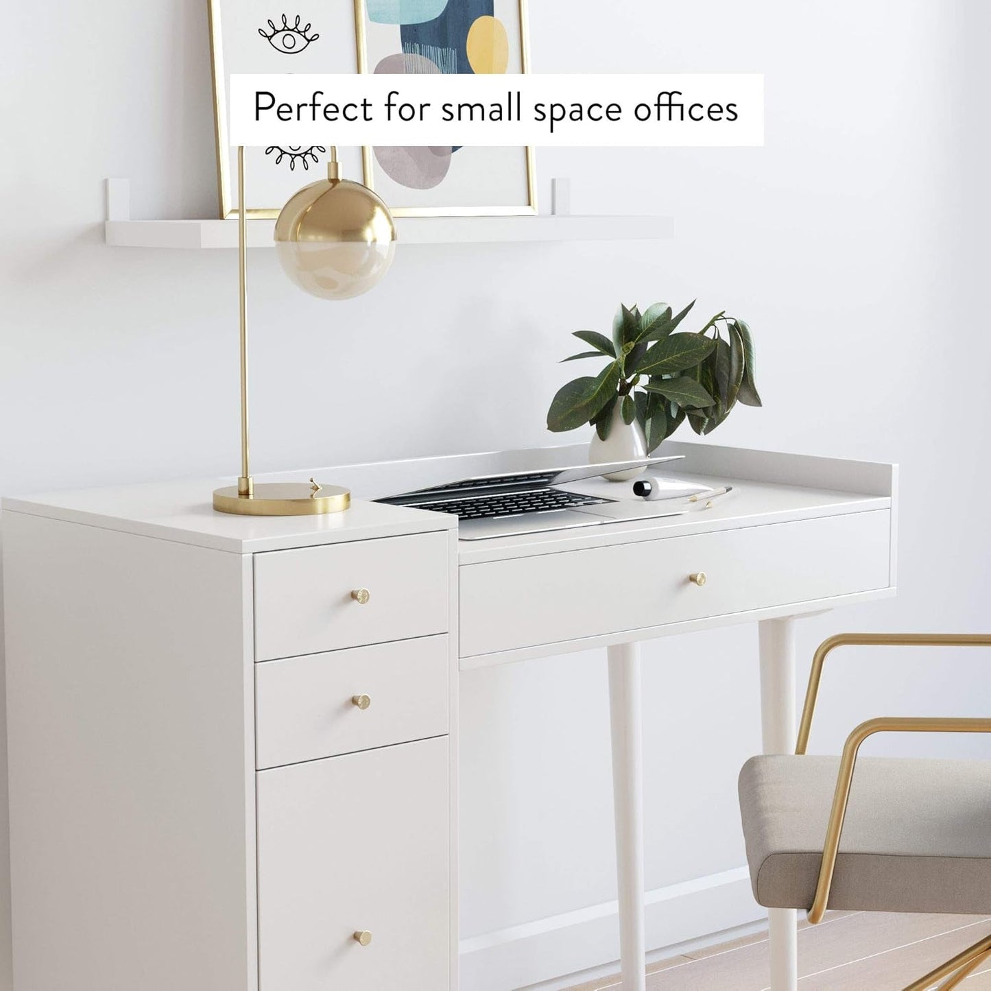Daisy Vanity Dressing Table or Makeup Desk with 4-Drawers and Brass