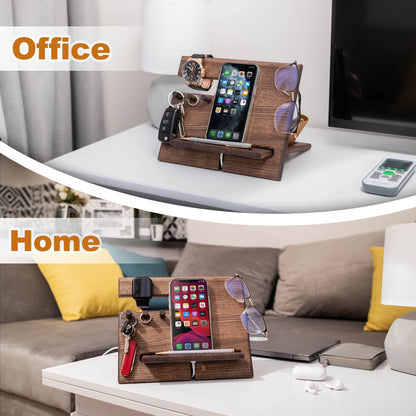 Wood Phone Docking Station Ash Hooks Key Holder Wallet Stand Watch