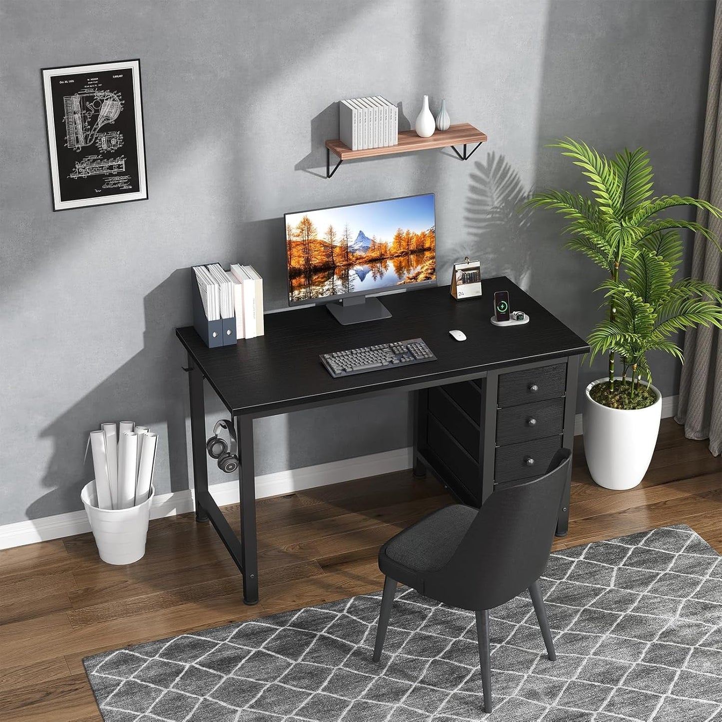 Small Gaming Desk with 4 Fabric Drawers, 40 Inch Kids Girls Teen Cute