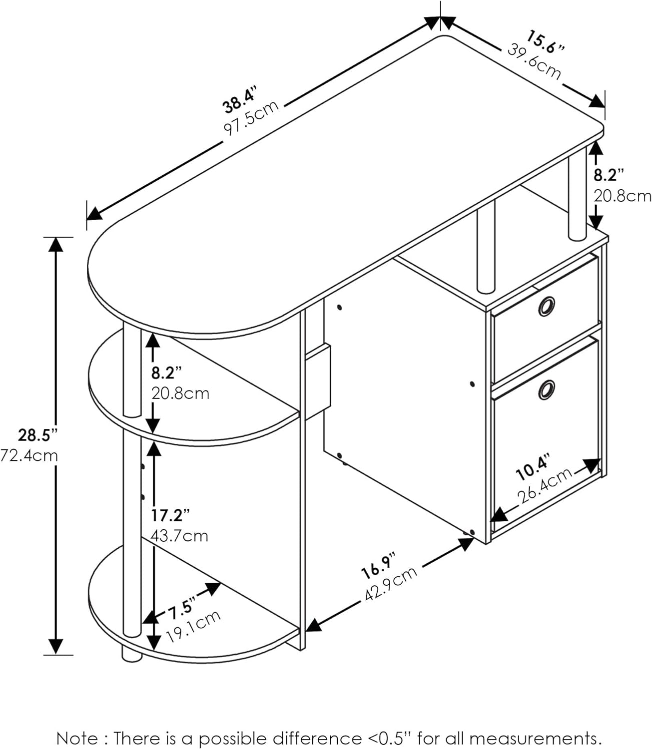 Jaya Simplistic Computer Study Desk, 15.6" D X 38.4" W X 28.5" H,