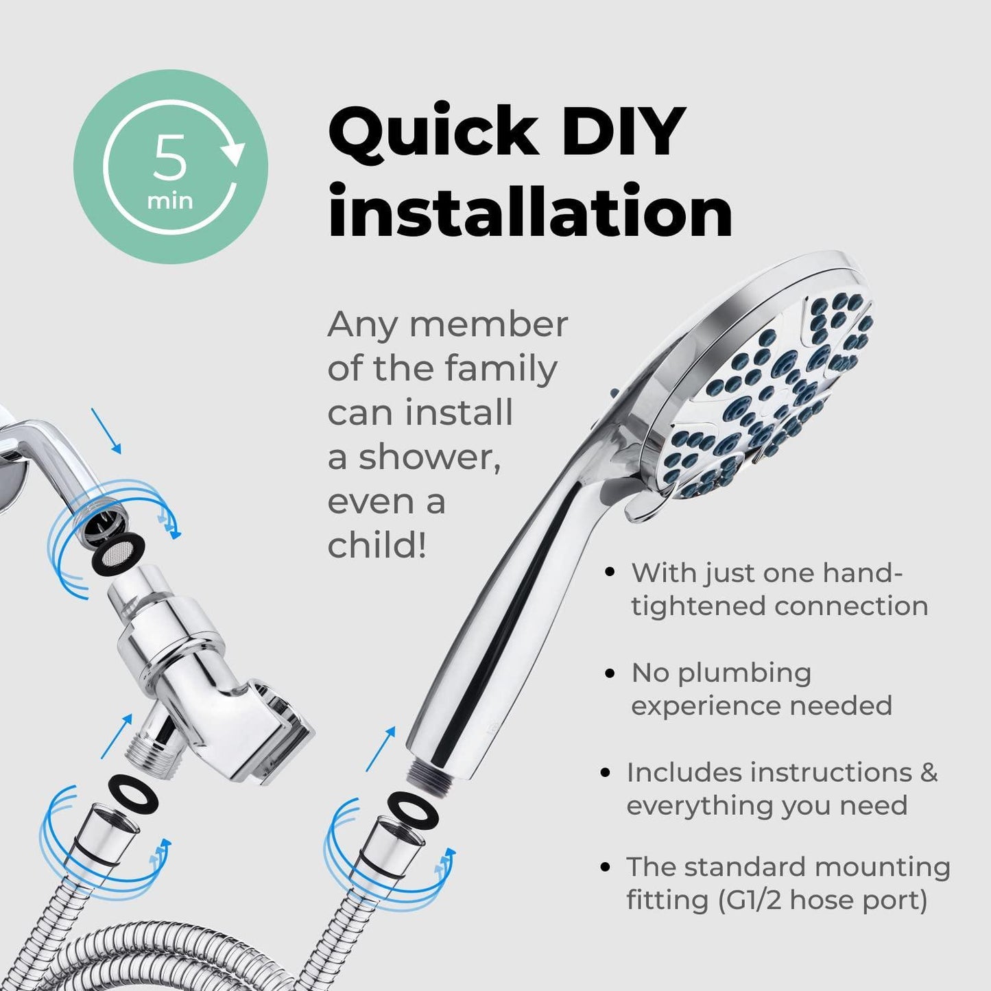 High Pressure Shower Head with Handheld   8 Spray Settings High Flow