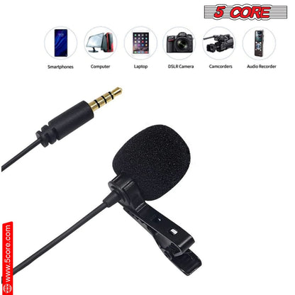 5Core Lavalier Microphone Clip On  Professional Grade 3.5mm Lapel Mic