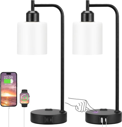 Industrial Touch Bedside Lamps for Bedrooms Set of 2 - 3-Way Dimmable