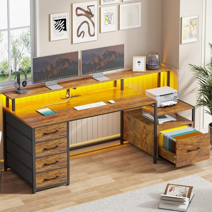 Home Office Desk with File Drawer & Power Outlet, 66'' Computer Desk