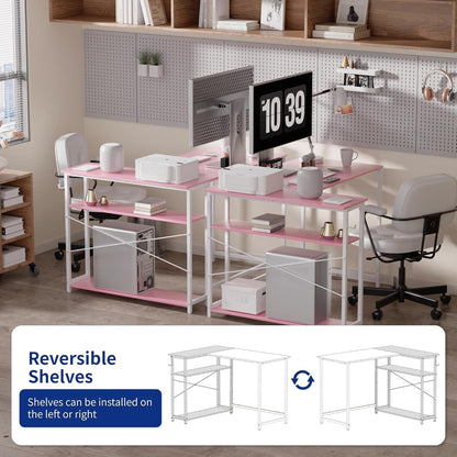 43 Inch L Shaped Computer Desk with Reversible Side Storage Shelves,