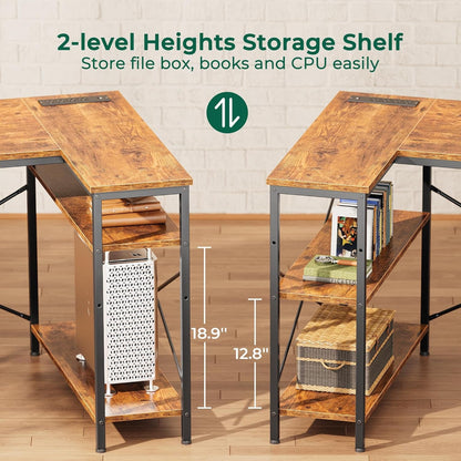 L Shaped Desk with Power Outlets, Computer Desk with 3 Drawers, 47