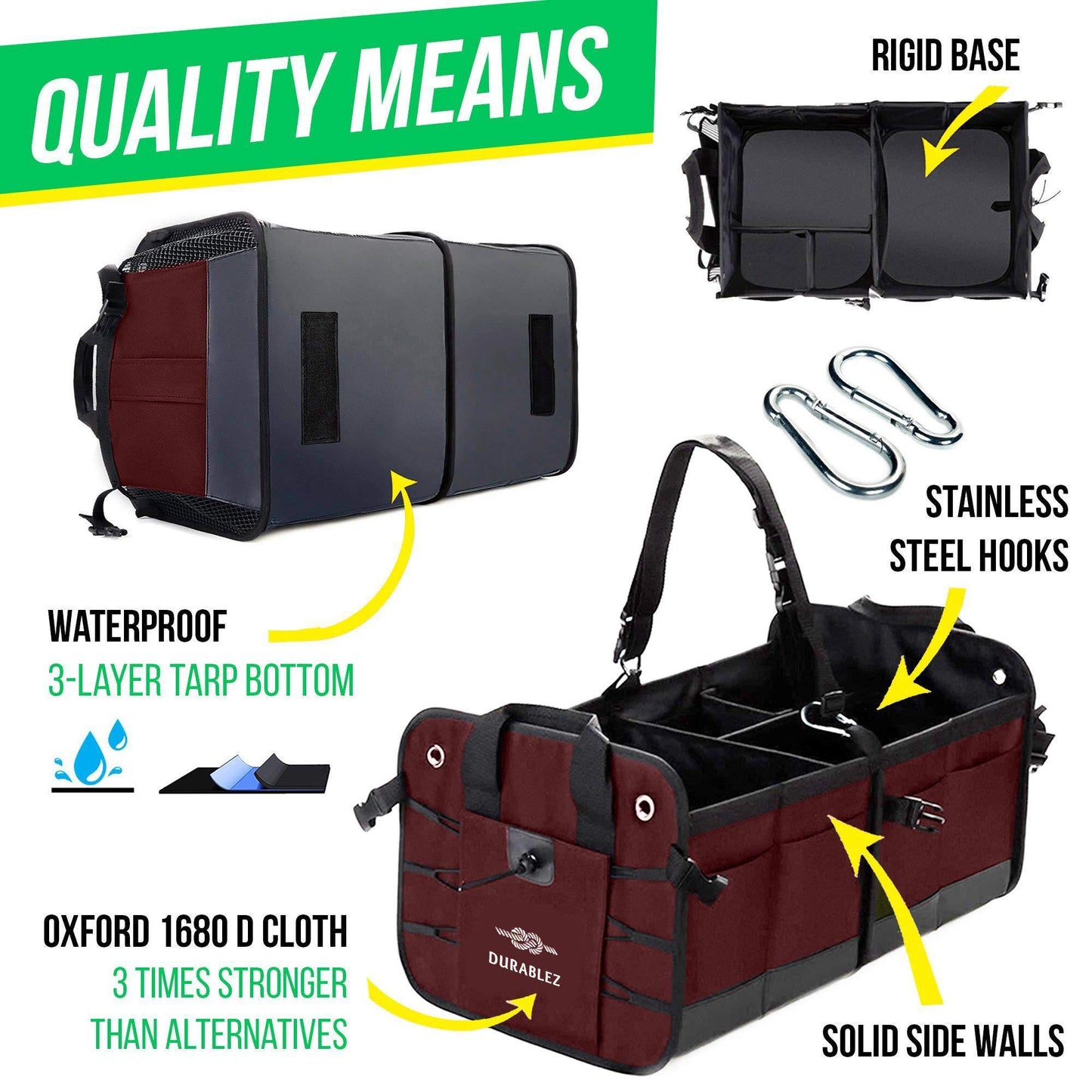 Trunk Organizer with Covering Net Attachable Non Slip Pads and