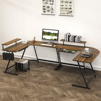 Vista L-Shape Desk with Monitor Stand, Walnut