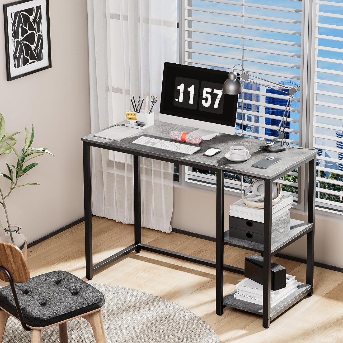 Computer Desk 40 Inches with 2-Tier Shelves Sturdy Home Office Desk