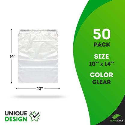 PUREVACY Clear Drawstring Bags 10  x 14  Pack of 50 Travel Shoe Bags