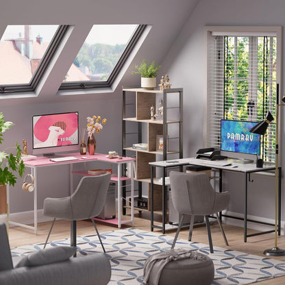 43 Inch L Shaped Computer Desk with Reversible Side Storage Shelves,